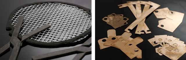 Mesh screen die cut and metal foil shims waterjet cut image